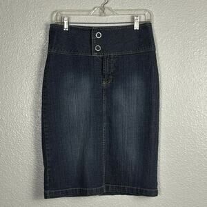 Squeeze Stephen Hardy Size 5/6 Snap Denim Cotton Blend Pencil Skirt w/ Pockets